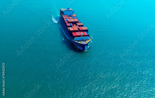 Aerial view of the Business trip with ship the partner connection Container Cargo freight ship for Import Export