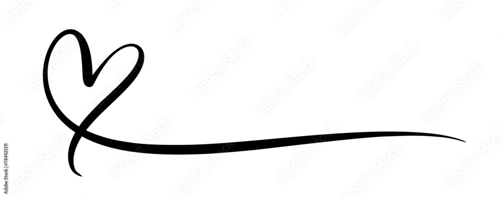 Heart calligraphy line for place your text. Vector hand drawn decoration design element.