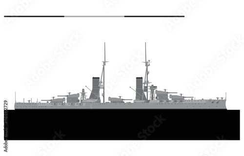 CAIO DUILIO 1915. Italian navy Andrea Doria class battleship. Vector image for illustrations and infographics.