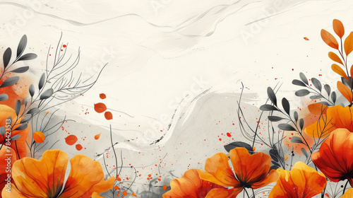 An abstract autumn background featuring organic lines and textures in a floral design, set against a white backdrop, creating a harmonious blend of nature and artistry.