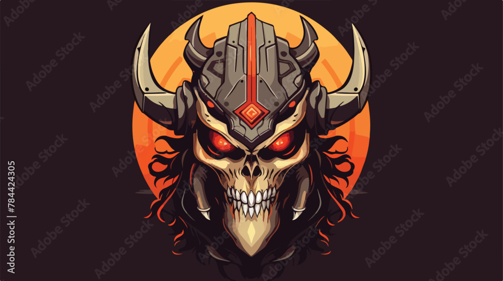 Head skull samurai logo design illustration 2d flat