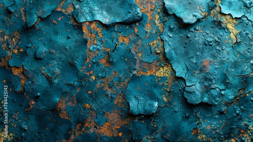  A tight shot of a weathered metal expanse, displaying blue and orange hues at its upper and lower edges