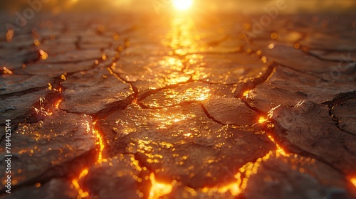   The sun shining brightly illuminates a deeply cracked surface © Jevjenijs