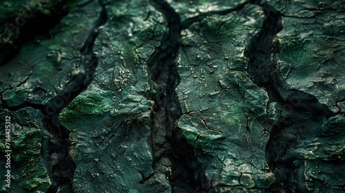   A tight shot of wood with moss-like growths on its barky surface photo