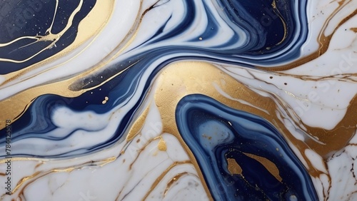 abstract marble background featuring a blue and white liquid texture, accentuated by delicate gold veins. a luxurious and elegant visual experience. photo