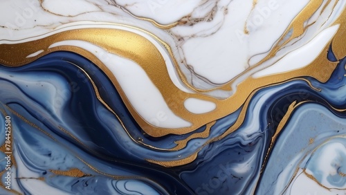 abstract marble background featuring a blue and white liquid texture, accentuated by delicate gold veins. a luxurious and elegant visual experience. photo