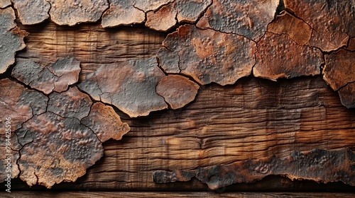  A detailed shot of weathered wood, bearing stain from brown and black paint