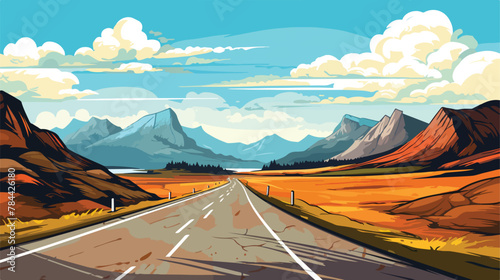 Highway at Bealach na background in Scotland .. 2d flat cartoon
