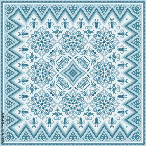 Vector abstract decorative ethnic ornamental illustration. Colorful square carpet