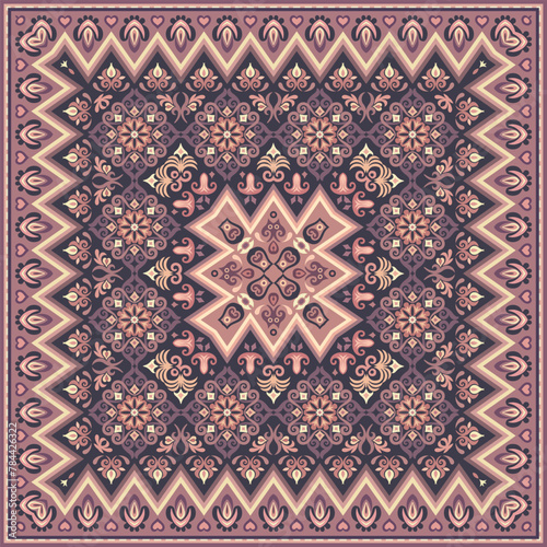 Vector abstract decorative ethnic ornamental illustration. Colorful square carpet