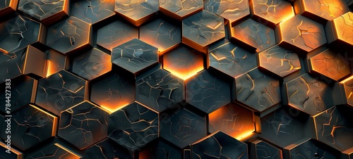 Hexagonal abstract background. metal background with light. 3d. generative ai