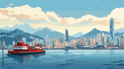 Hong Kong Lei Yue Mun .. 2d flat cartoon vactor illustration