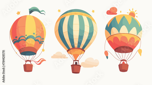 Hot Air Balloons Clipart 2d flat cartoon vactor illustration