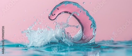   Pink object in midst of rosy water, aglow with splashing waves photo