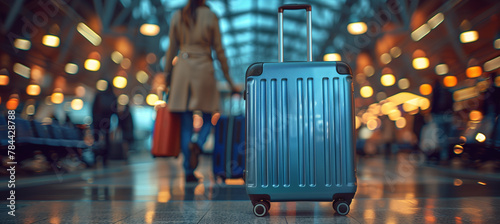 Man with luggage at the airport, baggage in hall, business man on trip