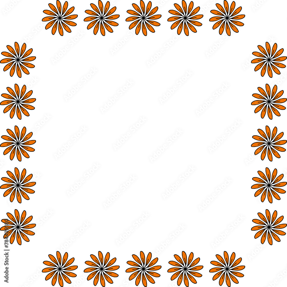 Square frame in positive orange flowers on white background. Vector image. Square frame in positive orange flowers on white background. Vector image.