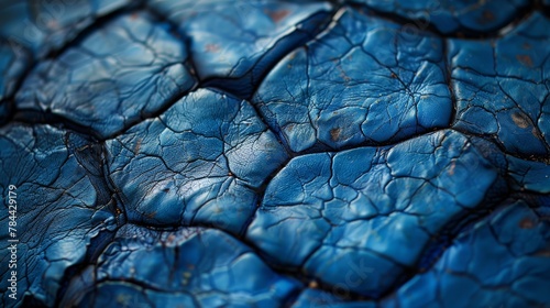  A tight shot of a blue surface exhibiting a central crack, accompanied by a smaller crack in its midst