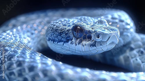   A sharp focus on a snake's head with a blurred backdrop of another snake head photo