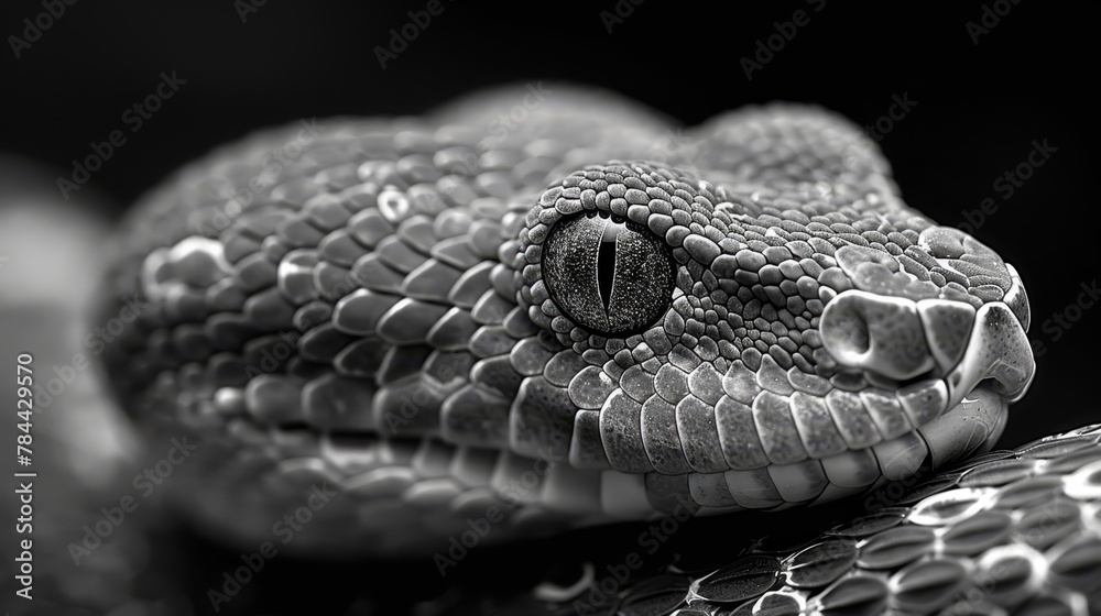 Close-up of a snake's head on monochrome background with 'I' marker in its center Close-up of a snake's head on monochrome background with 'I' marker in its center