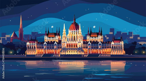 Hungarian Parliament Building in Budapest night vie photo