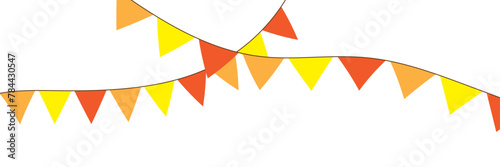 Flag garland. Repeating party bunting pattern. Triangle celebration flags chain. White, blue, red pennants decoration. Vector footer and banner. Used in web , templates . Isolated on white background.