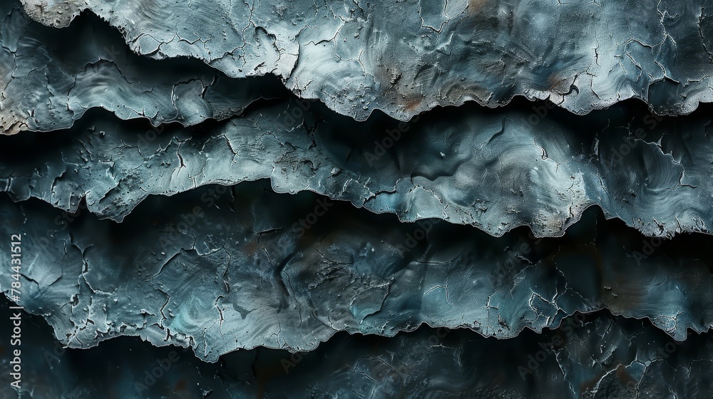 A tight shot of a textured blue-gray paint layer against black backdrop, set against a white background A tight shot of a textured blue-gray paint layer against black backdrop, set against a white background