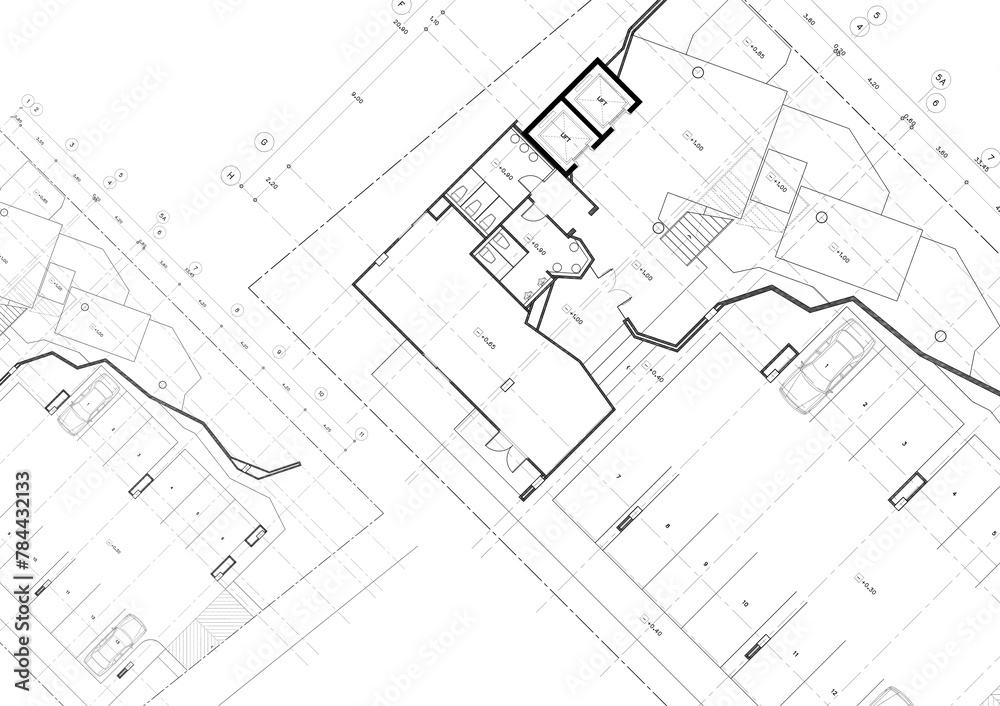 Floor plan designed building on the drawing. Floor plan designed building on the drawing.