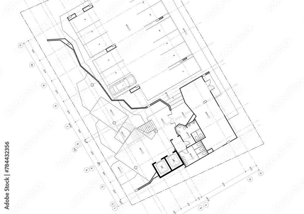 Floor plan designed building on the drawing. Floor plan designed building on the drawing.
