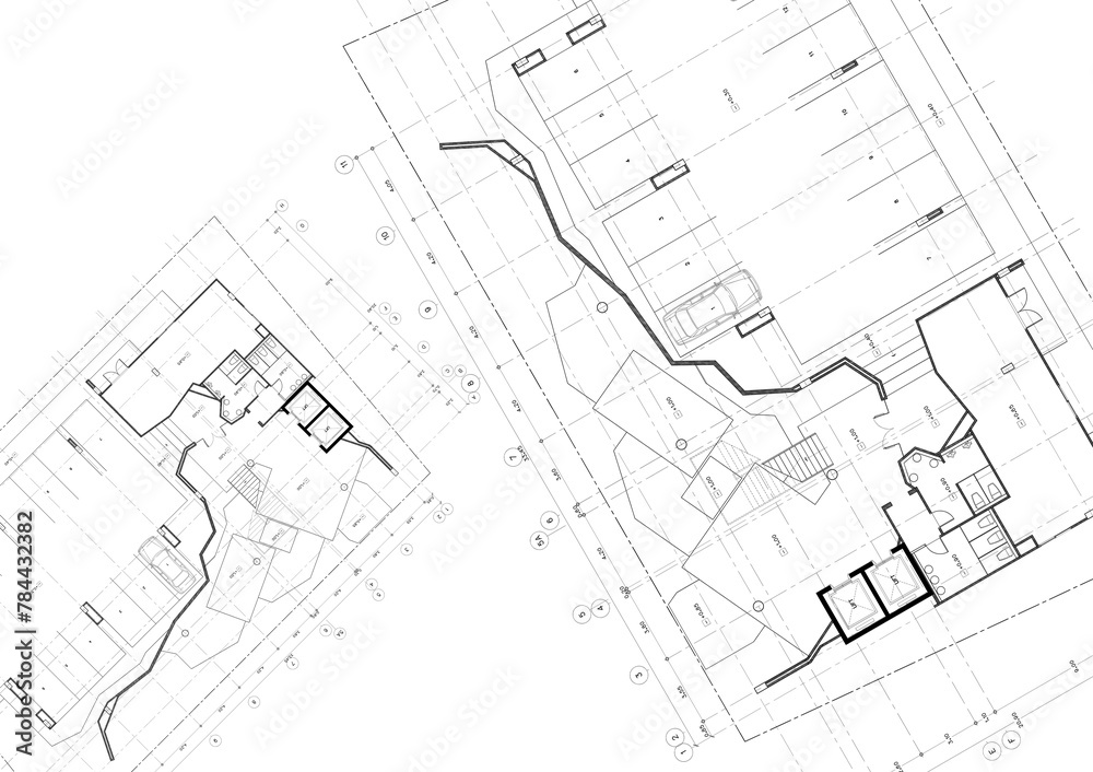 Floor plan designed building on the drawing. Floor plan designed building on the drawing.