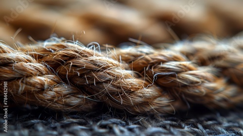  A tight shot of intricately woven ropes forming a fabric piece, surrounded by additional ropes in the background