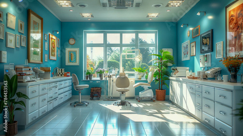 Interior of a modern dental clinic with chair #784433563