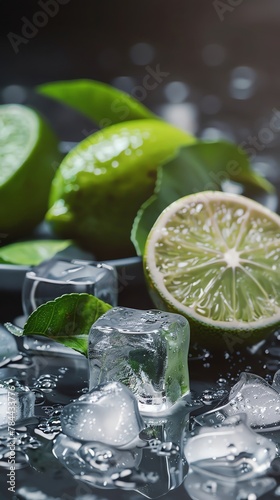 ice cubes and lime, realistic photo shoot, hi resolution, sony A7 IV, s600 photo