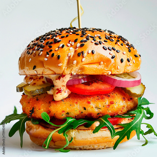 Close up of fishburger isolated on white photo