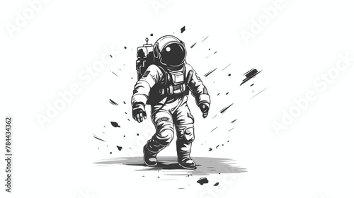 Illustration of astronaut  black and white drawing