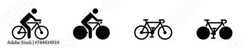 Set of bicycle man vector icons. Black icons with bike or cyclist. Person on bike. Vector 10 Eps.