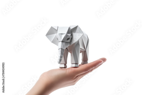 Gentle Giant: Handcrafted Origami Elephant. On White or PNG Transparent Background.