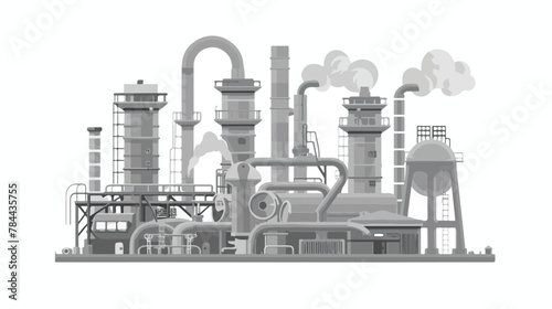 Industrial plant with pipes icon. Gray monochrome i