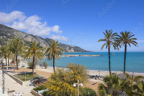 Palmes Beach in sunny day in Menton, France © Lindasky76