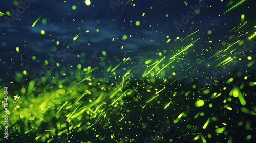 Digital firefly dance, neon green on a night canvas.