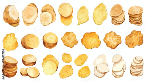 Isolated watercolor chips and potato illustration s