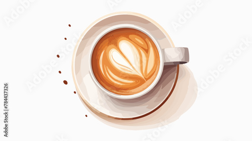 Isolated watercolor illustrated hot coffee in a whi