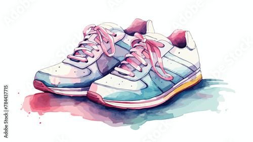 Isolated watercolor illustration of white tennis tr