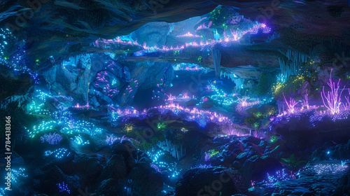 Bioluminescent caves reveal an underground neon landscape, hidden earth connections.