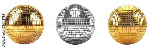 silver gold and yellow disco ball isolated on white background . 