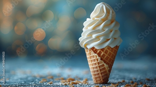 A 3D sticker of a delicious ice cream cone, positioned on a solid blue background, appealing to dessert enthusiasts