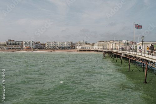 April 2023, Worthing, West Sussex, England, Uk, Beach and building around worthing seafront