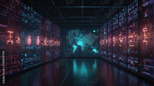 world map in binary code tunnel conection concept photo