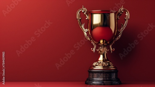 A 3D sticker of a golden trophy, positioned on a solid red background, symbolizing victory and accomplishment