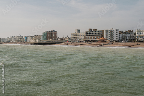 April 2023, Worthing, West Sussex, England, Uk, Beach and building around worthing seafront