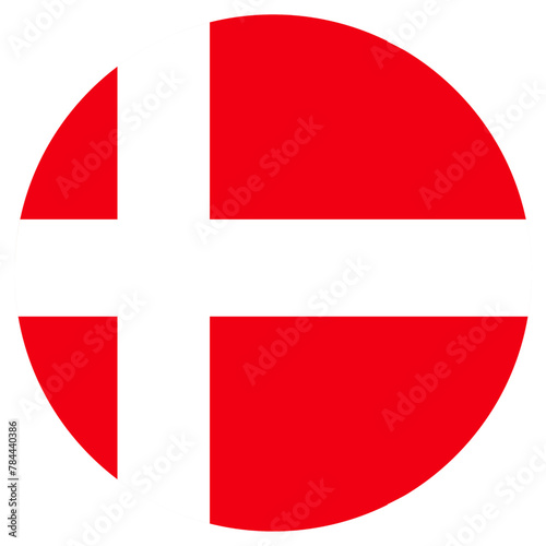 National Flag of Denmark. Denmark flag circle shape button vector illustration. Round shaped vector icon best for mobile apps, UI and web design.
